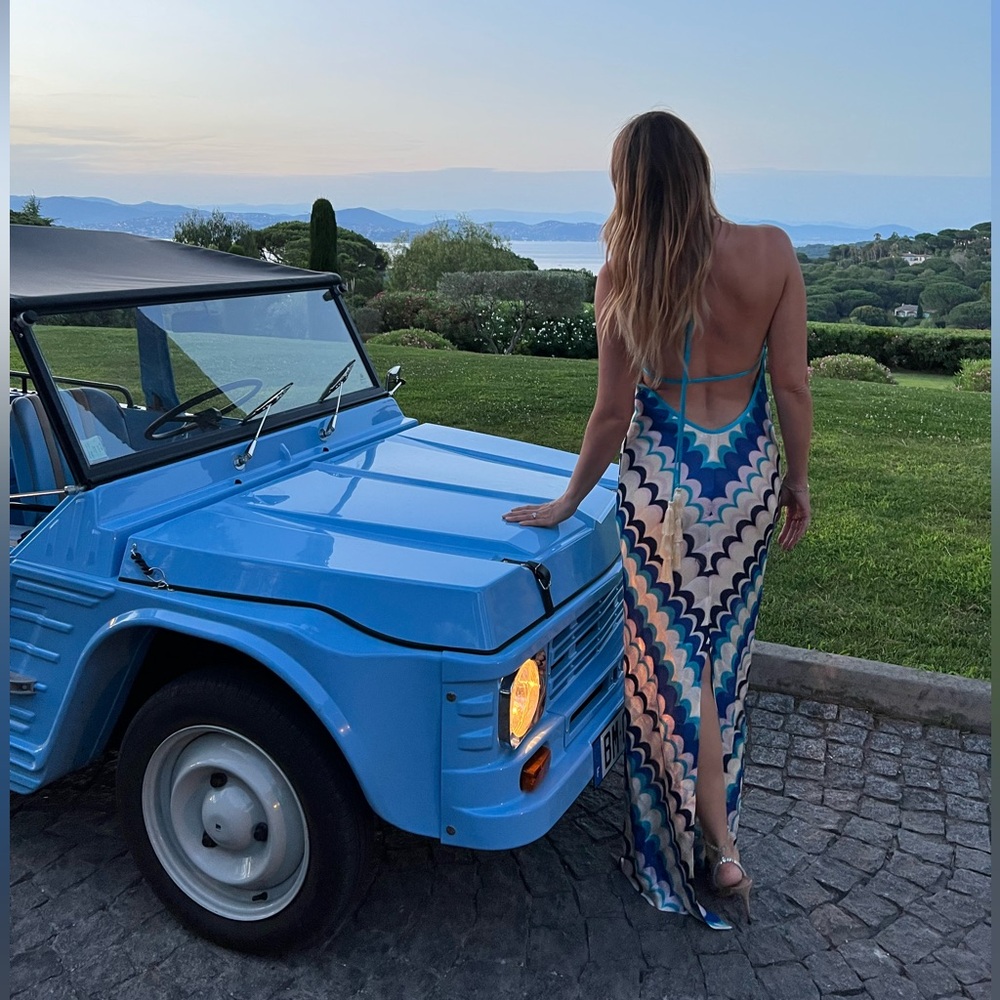 Alexis Backless Maxi Dress in Blue, Cream, Pink and Purple